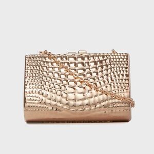 Veronica Beard x Pamela Munson Croc Effect Gold Coast Clutch NEW